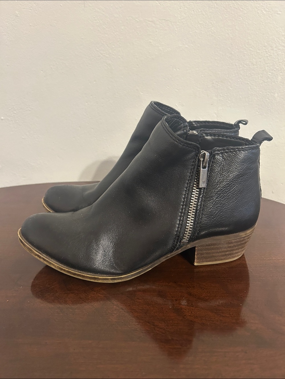Lucky Brand Black Leather Ankle Booties with Double Side Zip